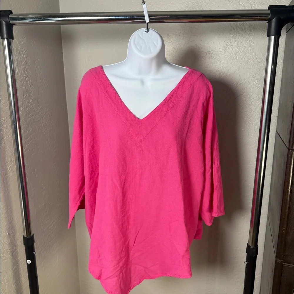 Oh My Gauze V-Neck Gauze Hot Pink Boho Resort Wear Tunic Top Size XL - Picture 3 of 9